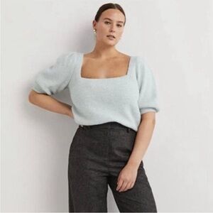 Boden Square Neck Mohair and Wool Blend Fluffy Jumper Sweater Blue Large